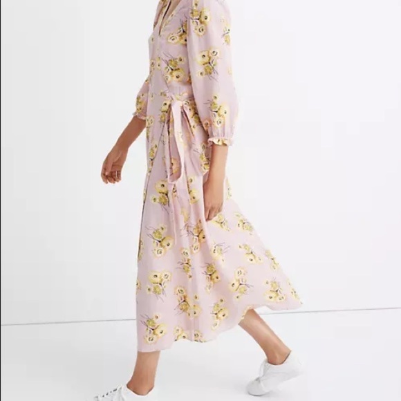 Madewell Ruffle-Cuff Wrap Dress- Dutch Dandelions size XS - Picture 2 of 9